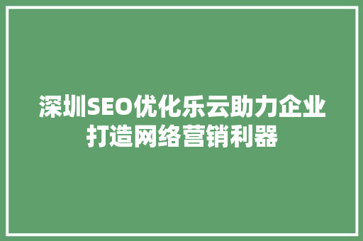 深圳SEO优化乐云助力企业打造网络营销利器