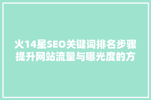 火14星SEO关键词排名步骤提升网站流量与曝光度的方法