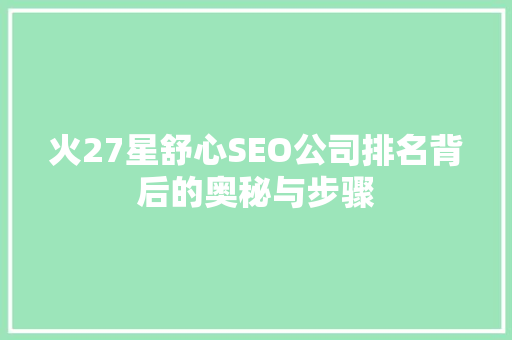 火27星舒心SEO公司排名背后的奥秘与步骤  第1张