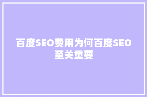 百度SEO费用为何百度SEO至关重要