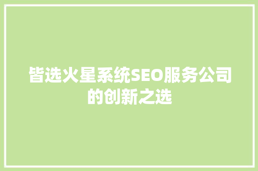 皆选火星系统SEO服务公司的创新之选