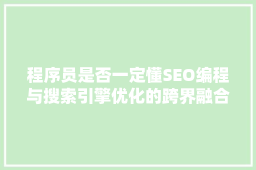 程序员是否一定懂SEO编程与搜索引擎优化的跨界融合