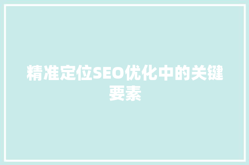 精准定位SEO优化中的关键要素