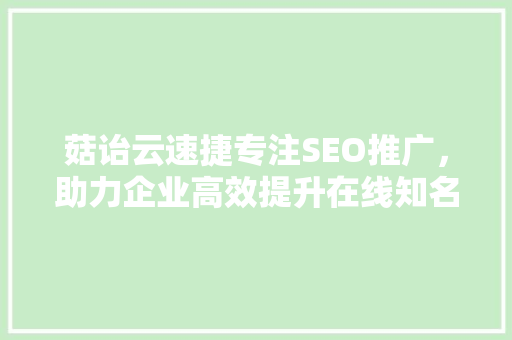 菇诒云速捷专注SEO推广，助力企业高效提升在线知名度