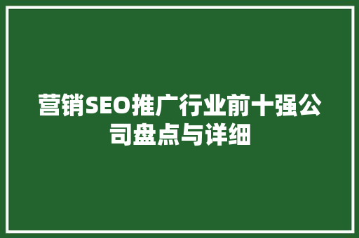 营销SEO推广行业前十强公司盘点与详细