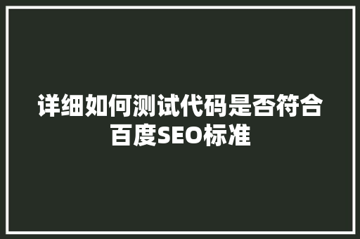 详细如何测试代码是否符合百度SEO标准