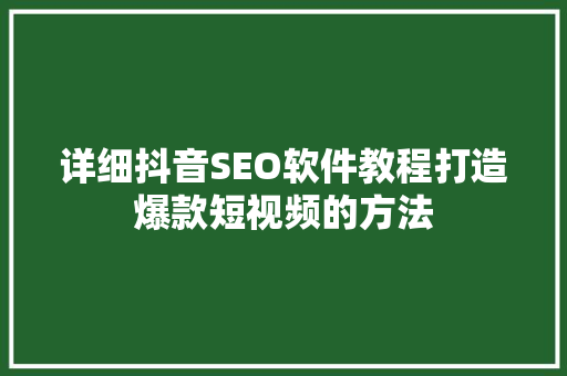 详细抖音SEO软件教程打造爆款短视频的方法