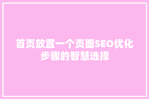 首页放置一个页面SEO优化步骤的智慧选择