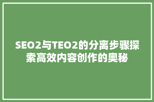 SEO2与TEO2的分离步骤探索高效内容创作的奥秘