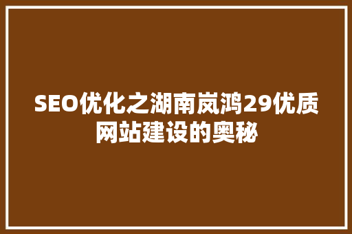 SEO优化之湖南岚鸿29优质网站建设的奥秘