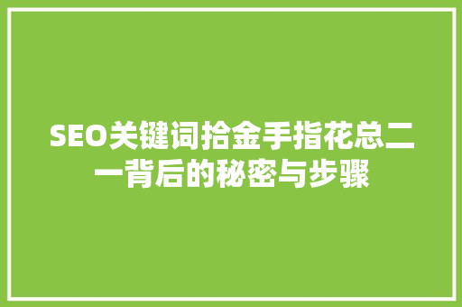 SEO关键词拾金手指花总二一背后的秘密与步骤