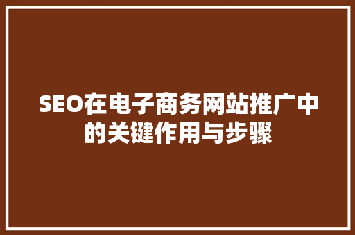 SEO在电子商务网站推广中的关键作用与步骤