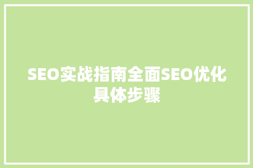 SEO实战指南全面SEO优化具体步骤