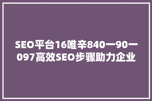 SEO平台16唯辛840一90一097高效SEO步骤助力企业腾飞