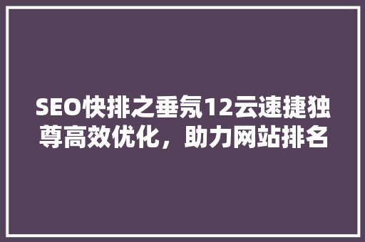 SEO快排之垂氖12云速捷独尊高效优化，助力网站排名飙升