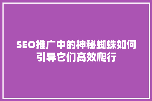 SEO推广中的神秘蜘蛛如何引导它们高效爬行