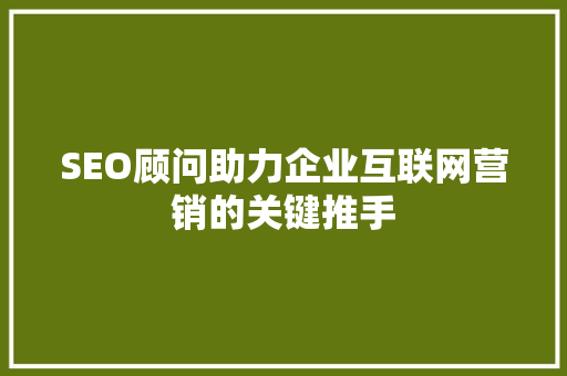 SEO顾问助力企业互联网营销的关键推手