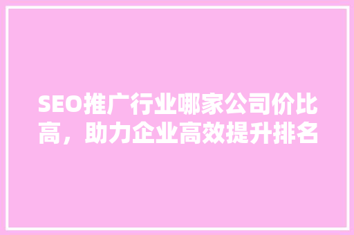 SEO推广行业哪家公司价比高，助力企业高效提升排名