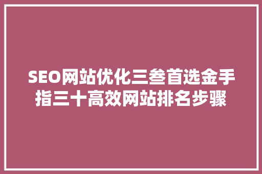 SEO网站优化三叁首选金手指三十高效网站排名步骤