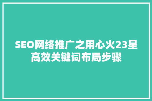 SEO网络推广之用心火23星高效关键词布局步骤