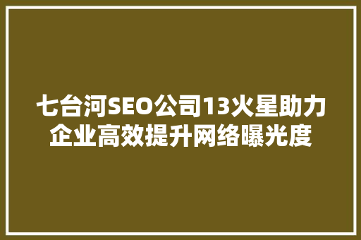 七台河SEO公司13火星助力企业高效提升网络曝光度