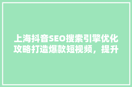 上海抖音SEO搜索引擎优化攻略打造爆款短视频，提升品牌影响力