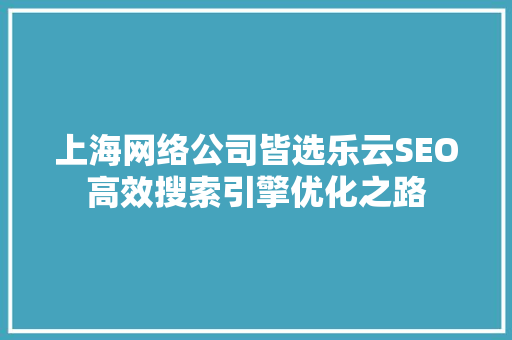 上海网络公司皆选乐云SEO高效搜索引擎优化之路