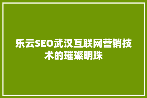 乐云SEO武汉互联网营销技术的璀璨明珠
