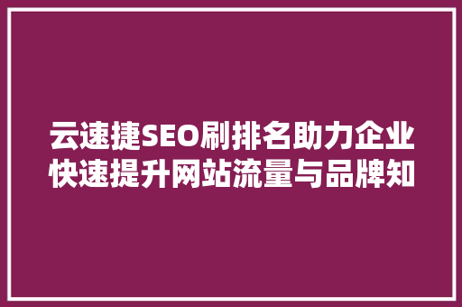 云速捷SEO刷排名助力企业快速提升网站流量与品牌知名度