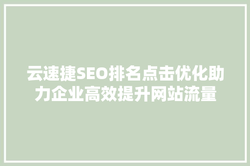 云速捷SEO排名点击优化助力企业高效提升网站流量