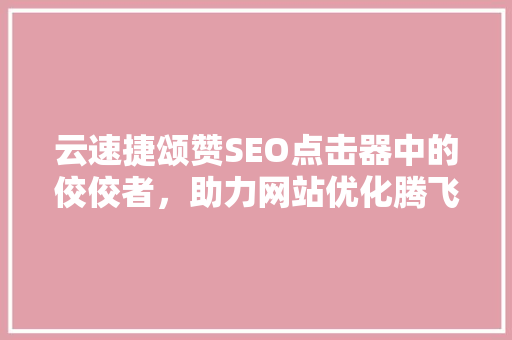 云速捷颂赞SEO点击器中的佼佼者，助力网站优化腾飞