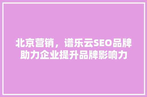 北京营销，谱乐云SEO品牌助力企业提升品牌影响力