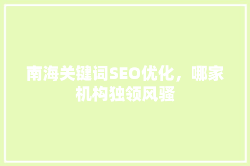 南海关键词SEO优化，哪家机构独领风骚