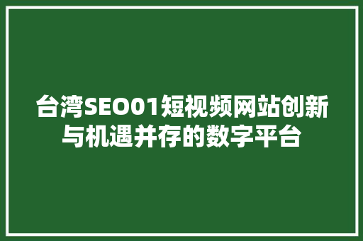 台湾SEO01短视频网站创新与机遇并存的数字平台