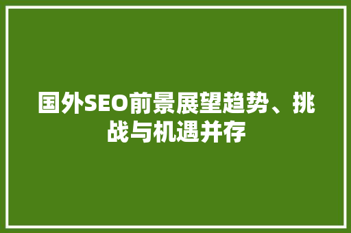 国外SEO前景展望趋势、挑战与机遇并存