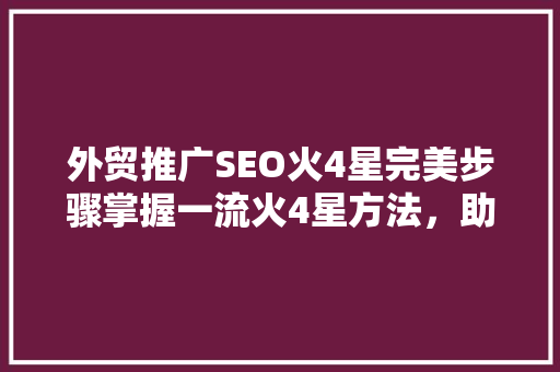 外贸推广SEO火4星完美步骤掌握一流火4星方法，助力企业腾飞