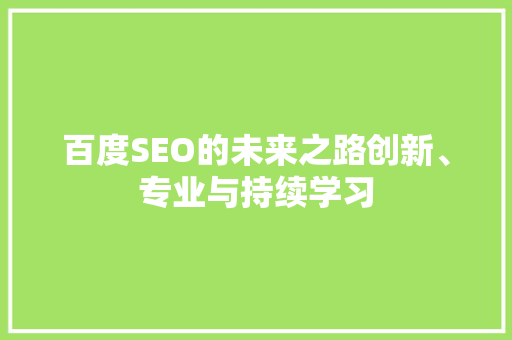 百度SEO的未来之路创新、专业与持续学习