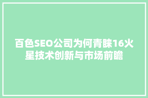 百色SEO公司为何青睐16火星技术创新与市场前瞻