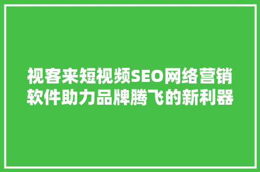 视客来短视频SEO网络营销软件助力品牌腾飞的新利器