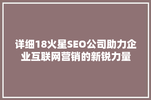 详细18火星SEO公司助力企业互联网营销的新锐力量