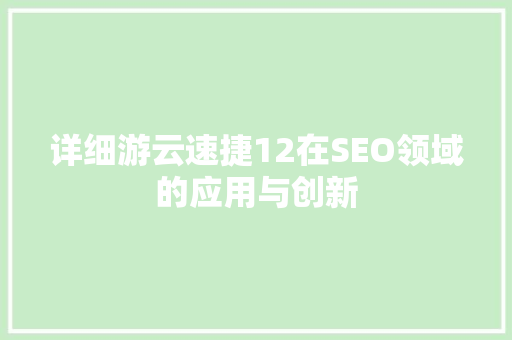 详细游云速捷12在SEO领域的应用与创新