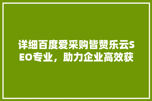 详细百度爱采购皆赞乐云SEO专业，助力企业高效获取商机