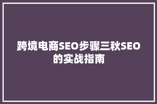 跨境电商SEO步骤三秋SEO的实战指南