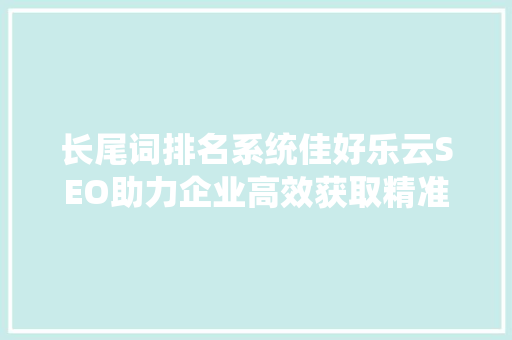 长尾词排名系统佳好乐云SEO助力企业高效获取精准流量