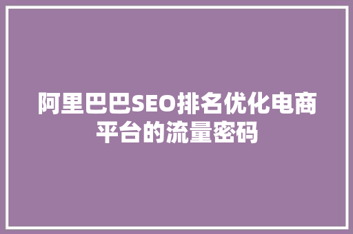 阿里巴巴SEO排名优化电商平台的流量密码
