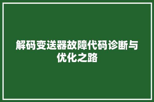 解码变送器故障代码诊断与优化之路