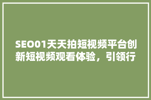 SEO01天天拍短视频平台创新短视频观看体验，引领行业新潮流