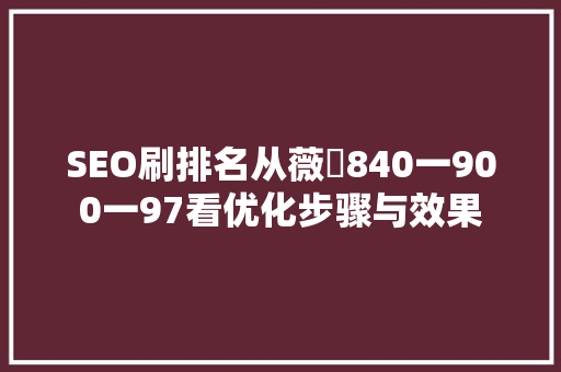 SEO刷排名从薇伈840一900一97看优化步骤与效果