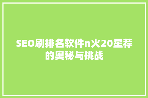 SEO刷排名软件n火20星荐的奥秘与挑战