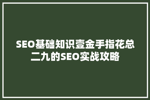 SEO基础知识壹金手指花总二九的SEO实战攻略